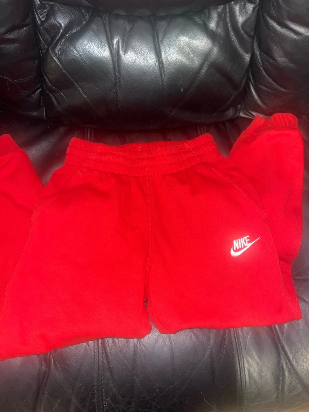 Nike Kids Red Jogger Sweatpants with White Swoosh